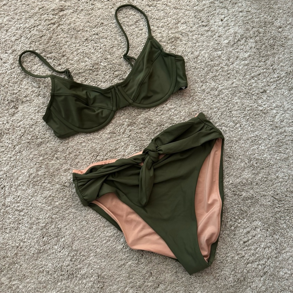 J Crew Olive Green High Waisted Bikini Set, 32C/M